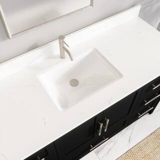 ART BATHE Houston 60 in. W x 22 in. D Bath Vanity in Espresso Diamond Quartz Top with White Sink Power Bar and Drawer Organizer HU60ES