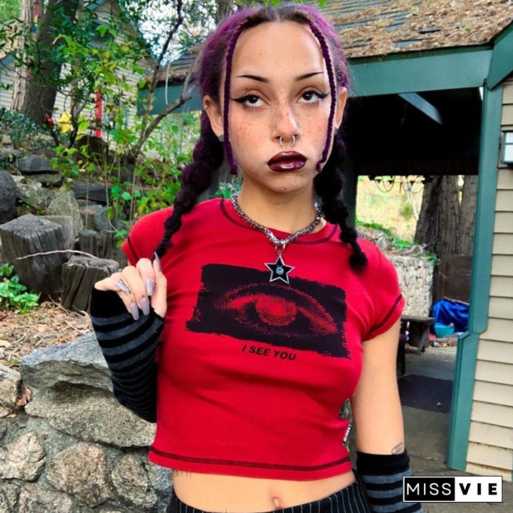 Goth Top Y2k Aesthetic Harajuku Female Women T-shirts Kawaii Short Tee Summer Streetwear Crop Tops E Gril Vest Outfits