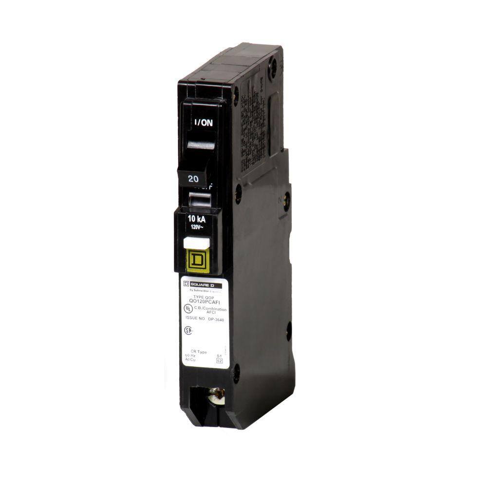 Square D QO 20 Amp Single-Pole Plug-On Neutral Combination Arc Fault Circuit Breaker QO120PCAFIC