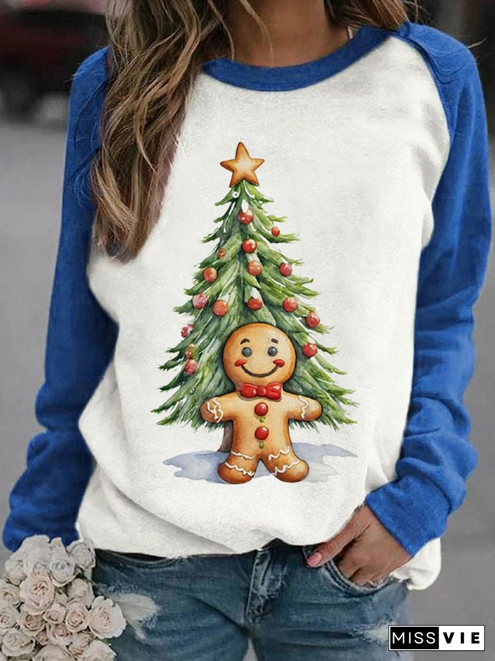 Women's Christmas Gingerbread Men Print Casual Sweatshirt