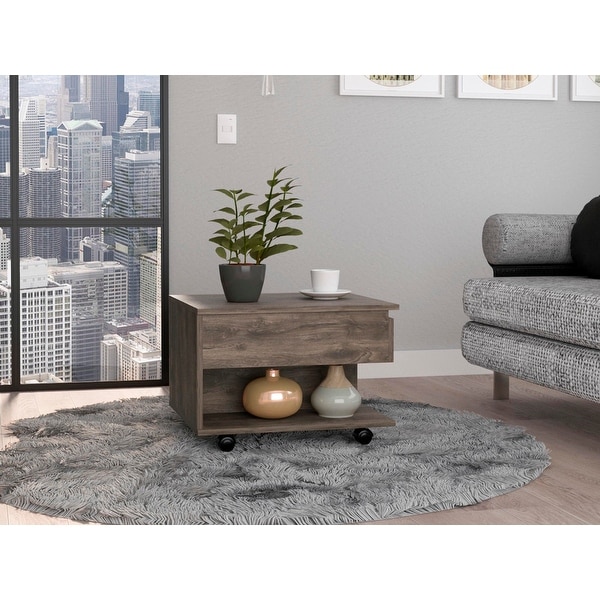 Lift Top Coffee Table with 1 Drawer，1 Shelf and 4 Wheels