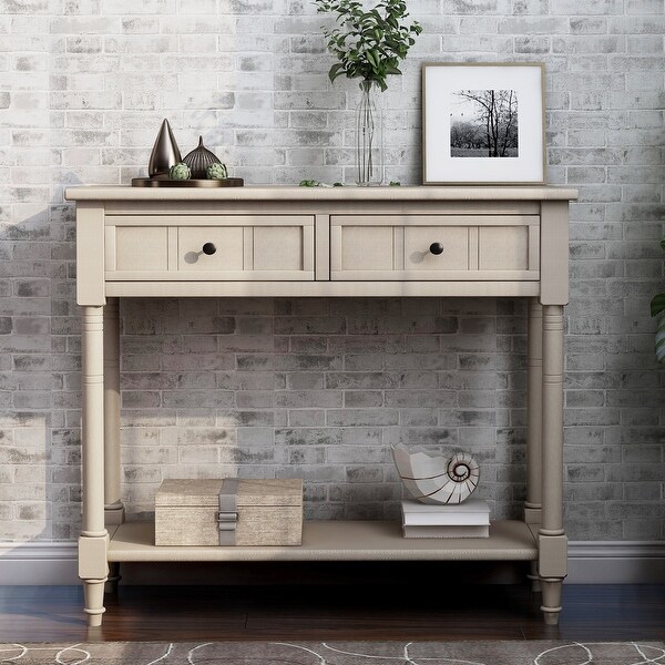 Traditional Console Table with Two Drawers， Sofa Table with Bottom Shelf