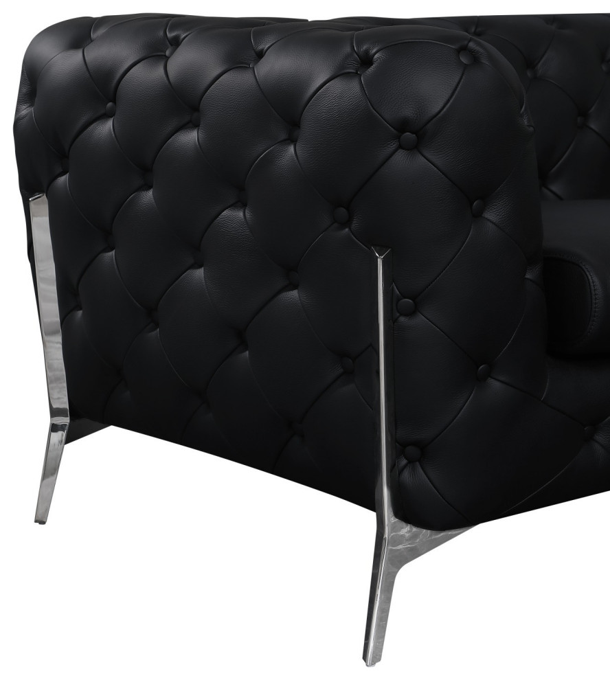 Glam Black and Chrome Tufted Leather Armchair   Midcentury   Armchairs And Accent Chairs   by UStradeENT LLC  Houzz