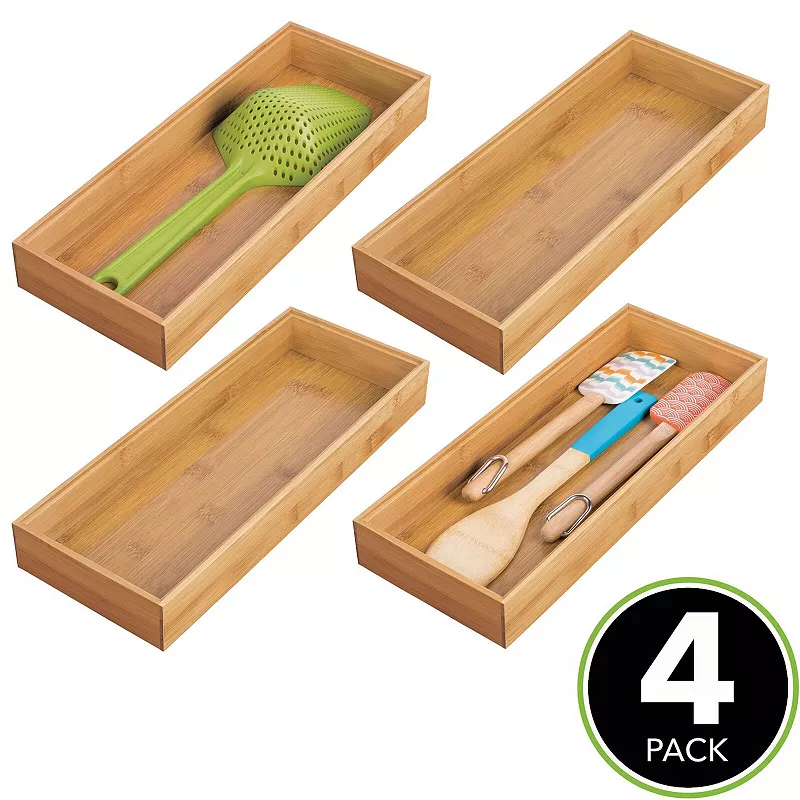 mDesign Stackable 15 Long Wooden Drawer Organizer - 4 Pack， Natural Wood