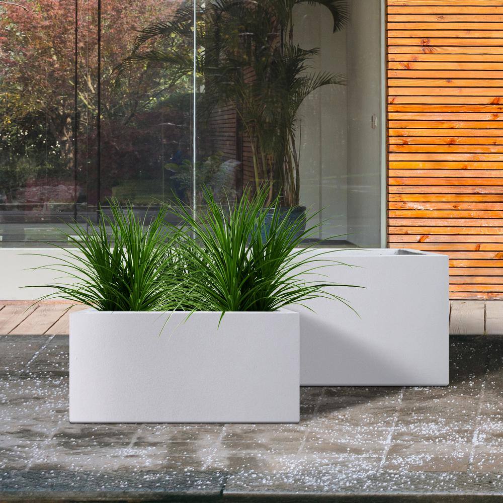 KANTE 31 in. and 23 in. L Rectangular Lightweight Pure White Concrete Metal Indoor Outdoor Planter Pots (Set of 2) RF0104AB-C80011