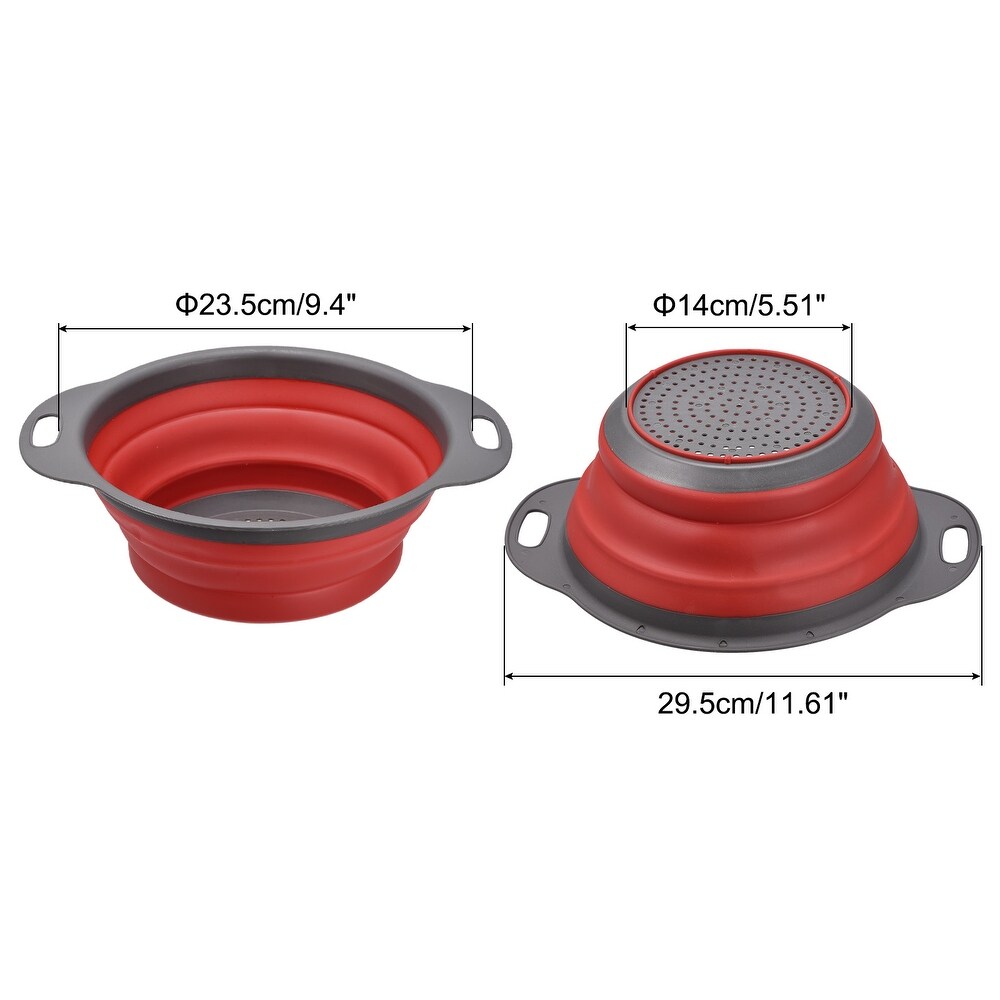 Collapsible Colander  Silicone Round Foldable Strainer with Handle   23.5cm x 14cm x 9.5cm