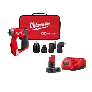 MW M12 FUEL 12V Lithium-Ion 4-in-1 Installation 38 in. Drill Driver wM12 12-Volt 4.0 Ah and Charger Starter Kit 2505-20-48-59-2440