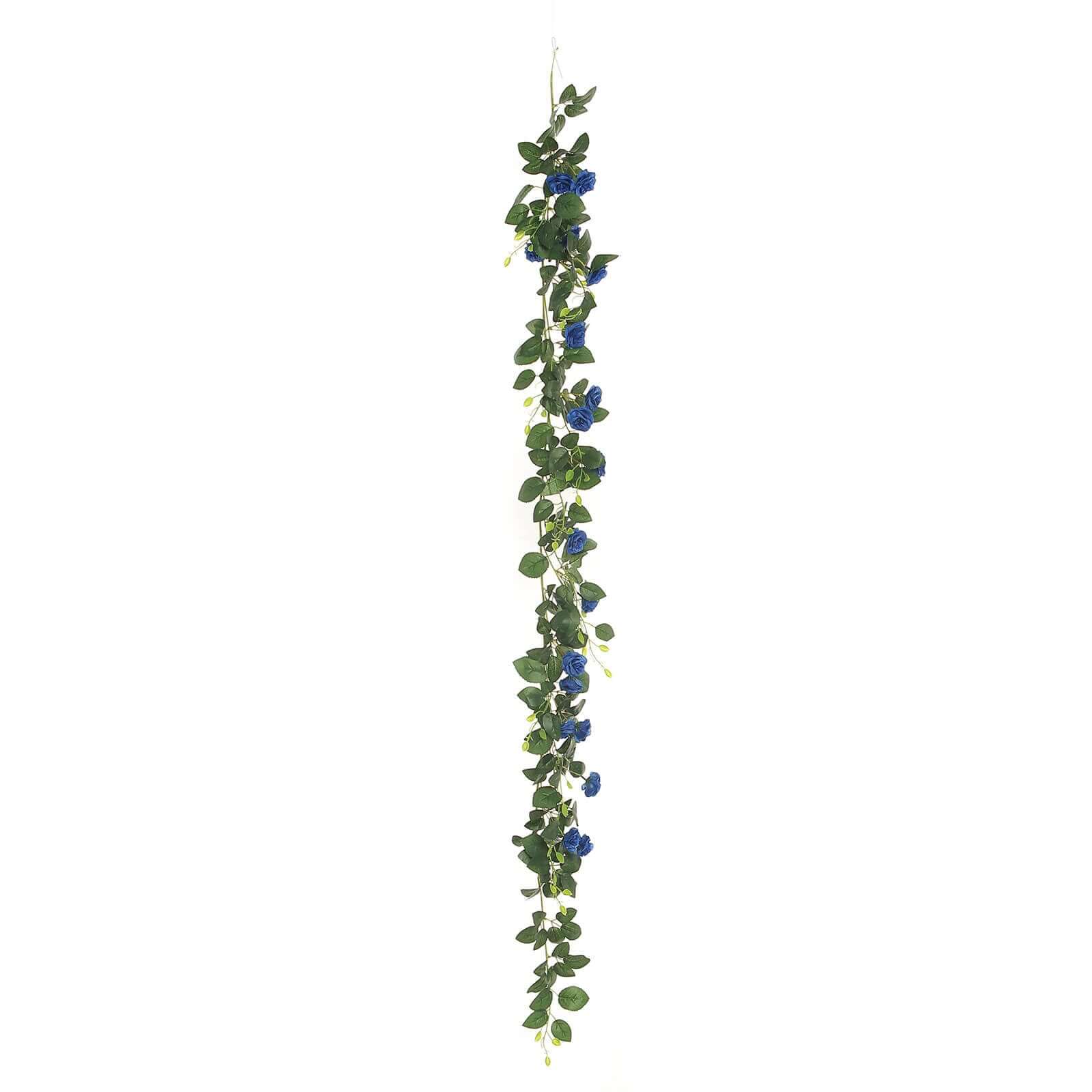 20 Royal Blue Artificial Silk Roses Flower Garland, Hanging Vine 6ft