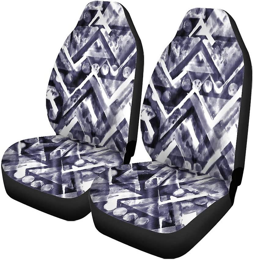 Set Of 2 Car Seat Covers Geometric Tribal Pattern Blue Saturated Chevron Watercolor Markers Universal Auto Front Seats Protector Fits