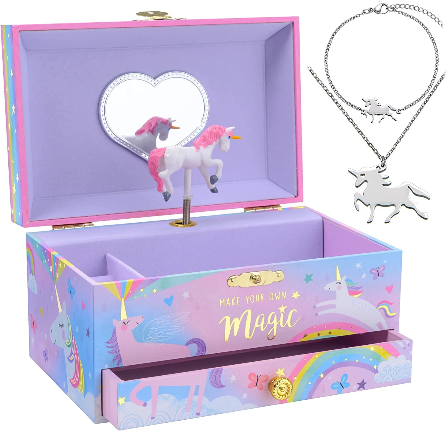 Jewelkeeper Unicorn Music Box & Little Girls Jewelry Set - 3 Unicorn Gifts for Girls