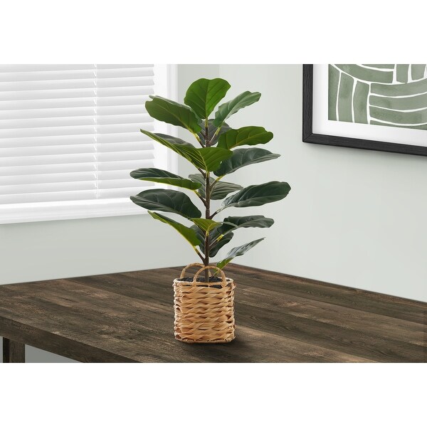 Artificial Plant，28 Tall，Fiddle Tree，Indoor，Faux，Fake，Floor，Greenery，Potted，Real Touch，Decorative，Green Leaves