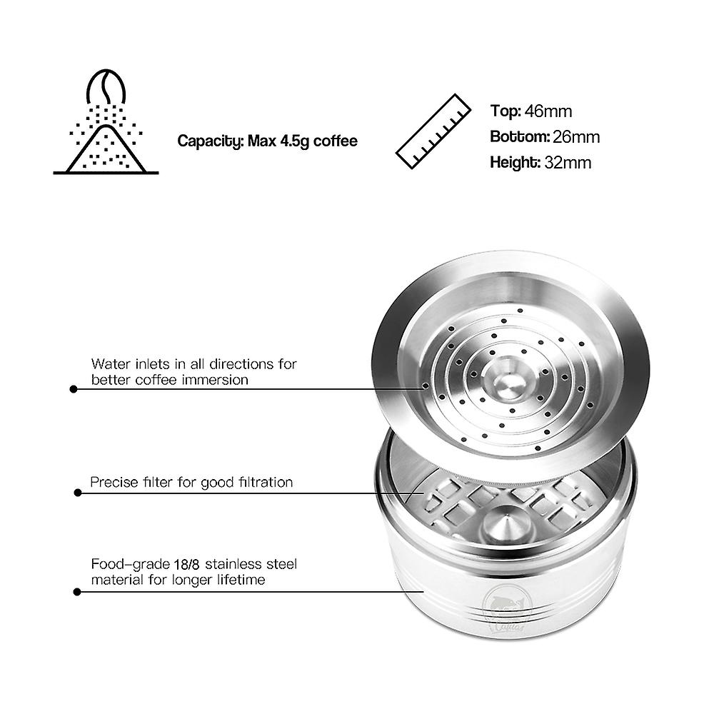 Stainless Steel Reusable Coffee Capsules Reusable Coffee Capsule Cup Filter Compatible With Cafissimo Silver