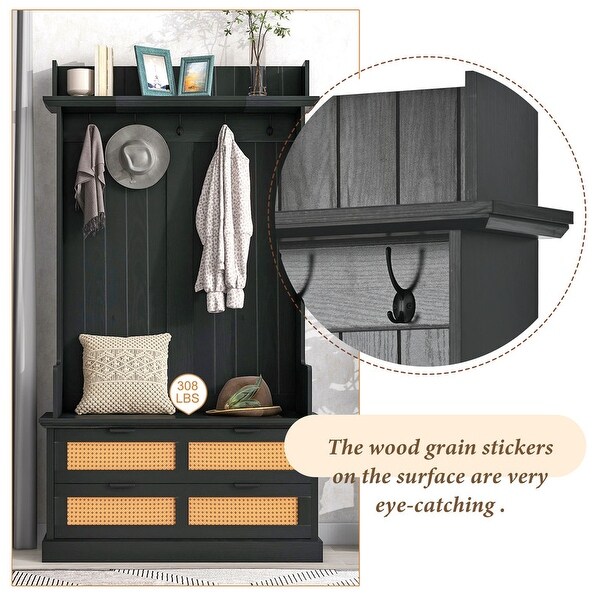 Wooden Hallway Organizer with Storage Bench and Metal Drawer Handles - - 37938191