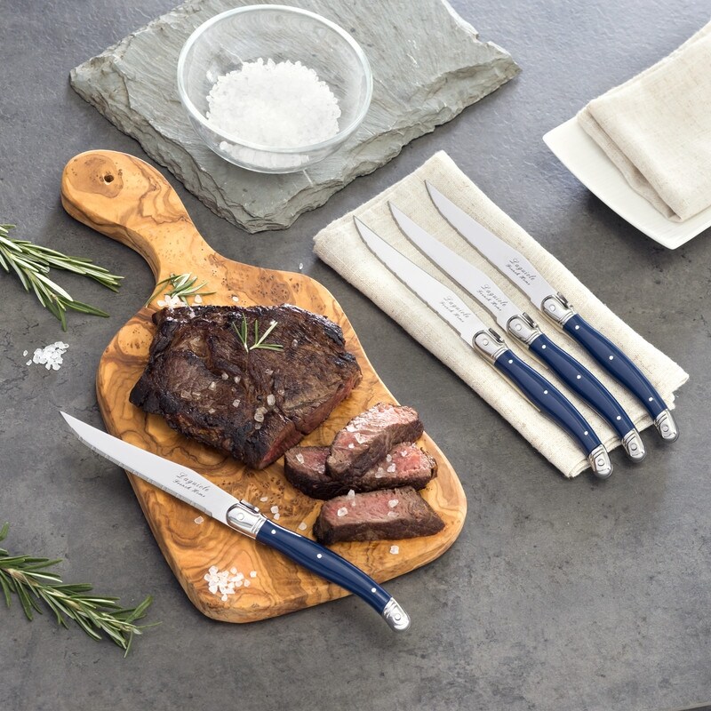 French Home Laguiole Steak Knives  Set of 4  Navy Blue