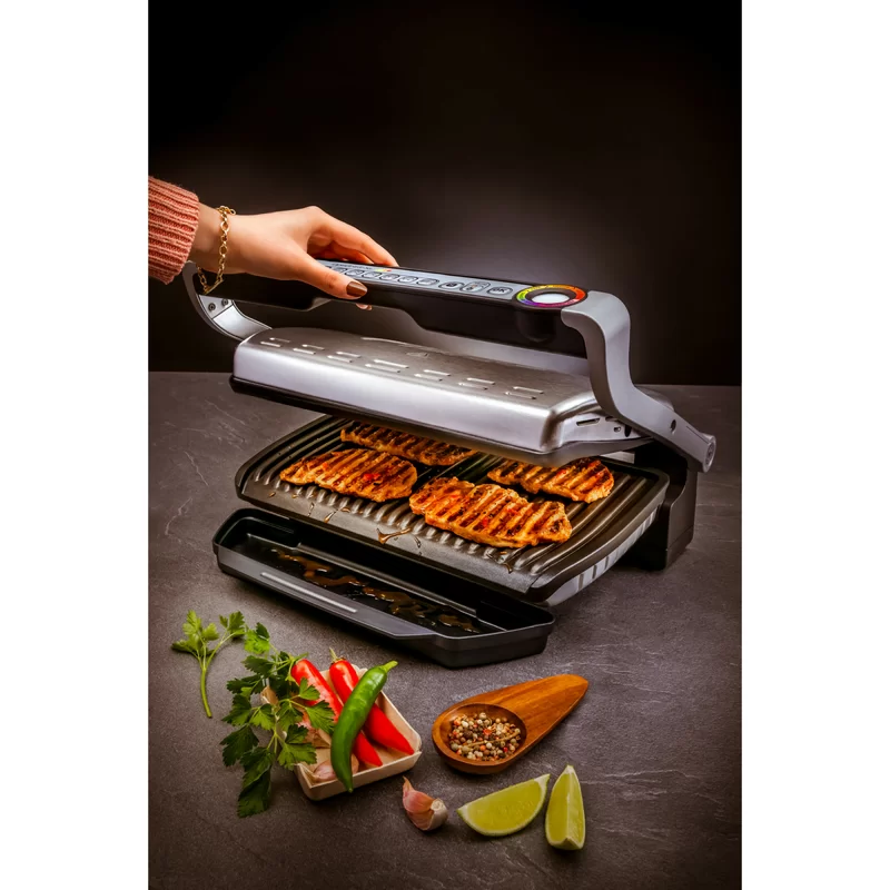 T-fal GC722D53 1800W OptiGrill XL Stainless Steel Large Indoor Electric Grill with Removable and Dishwasher Safe Plates， Silver