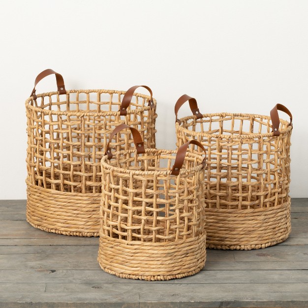 amp 13 quot Open Weave Handled Baskets Set Of 3 Natural