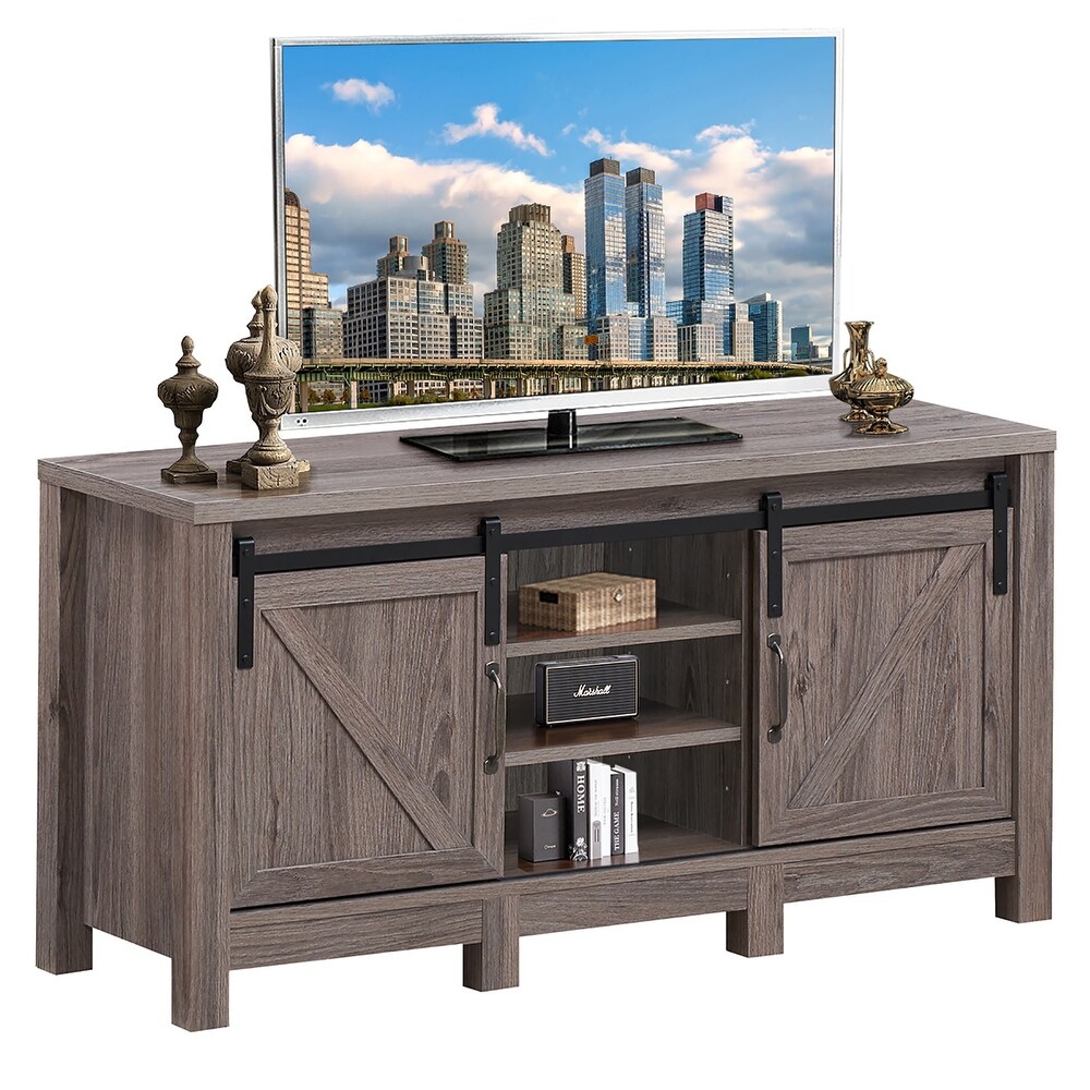 Costway TV Stand Sliding Barn Door Entertainment Center for TV's up to   Deep Taupe