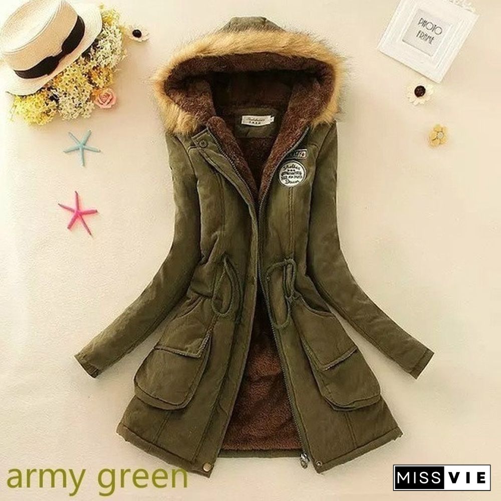 New Arrival Women‘s Fashion Warm Coats Women Jackets Warm Outwear Solid Fur Collar Thick Ladies Plus Size XS-5XL and 11 Colors