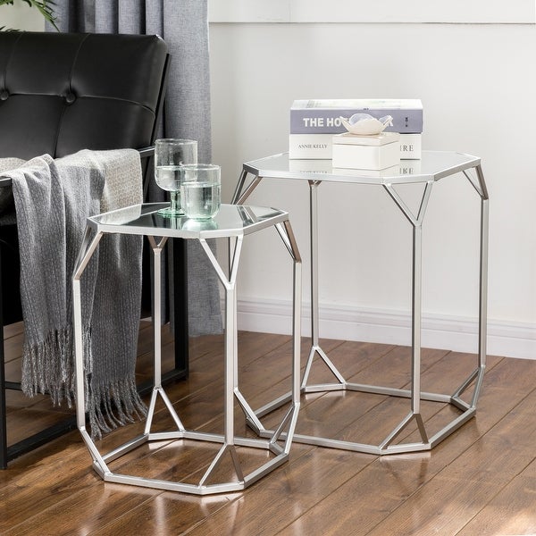 Glitzhome Set of 2 Glam Glass Modern Side Table Sofa Table