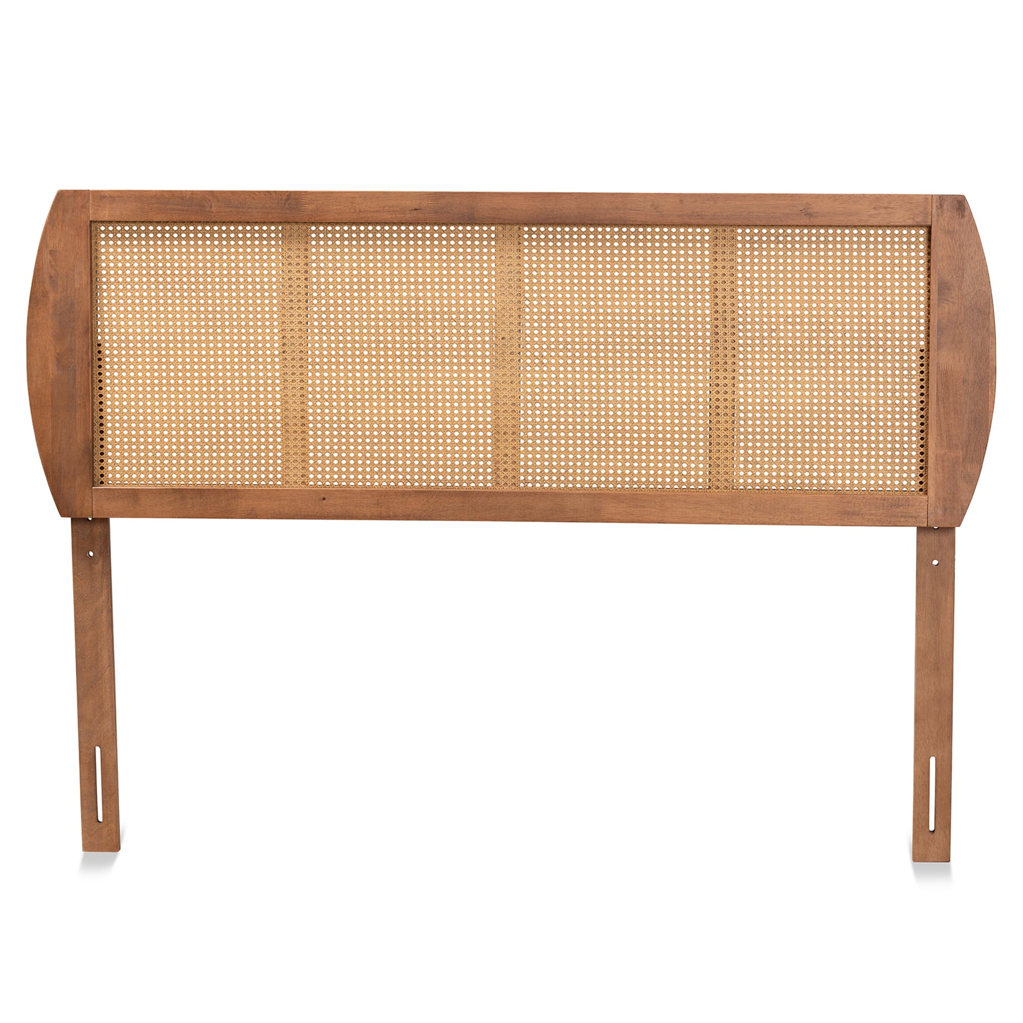 Baxton Studio Harris Mid-Century Wood Back Support Rattan Headboard, Queen, Ash Walnut