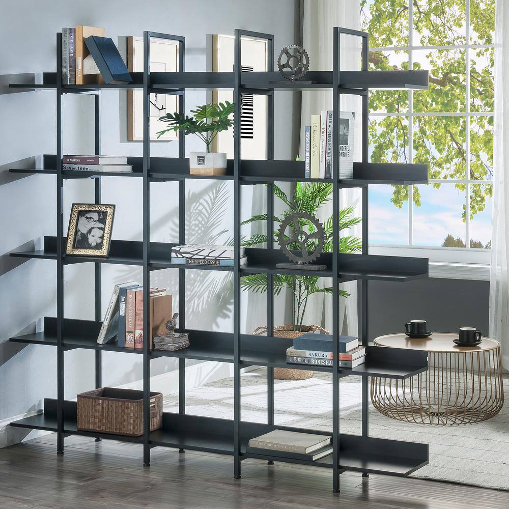 Asucoora Giltner 71 in.Black Metal 5-Shelf Etagere Bookcase.with Open Back NYZWJ004-BK