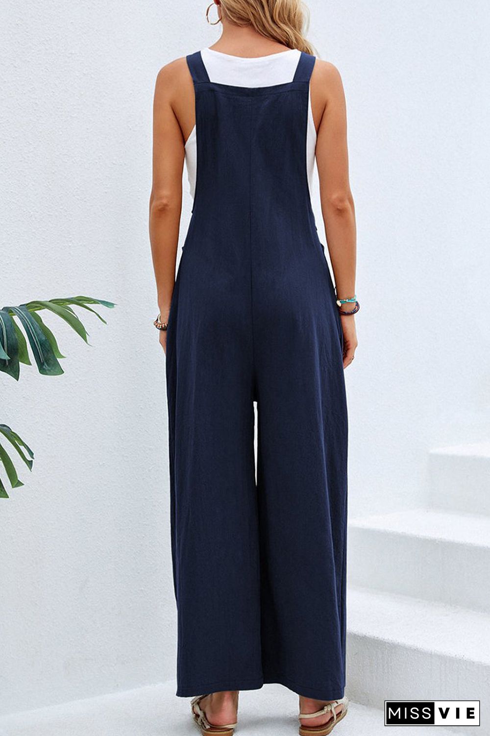 Casual Vacation Solid Buttons Square Collar Loose Jumpsuits(10 Colors)