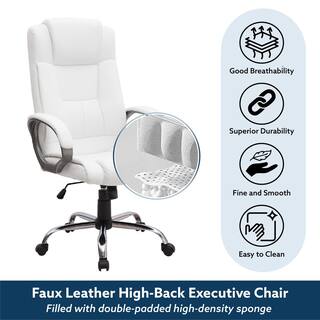 HOMESTOCK White High Back Executive Premium Faux Leather Office Chair with Back Support Armrest and Lumbar Support 99324