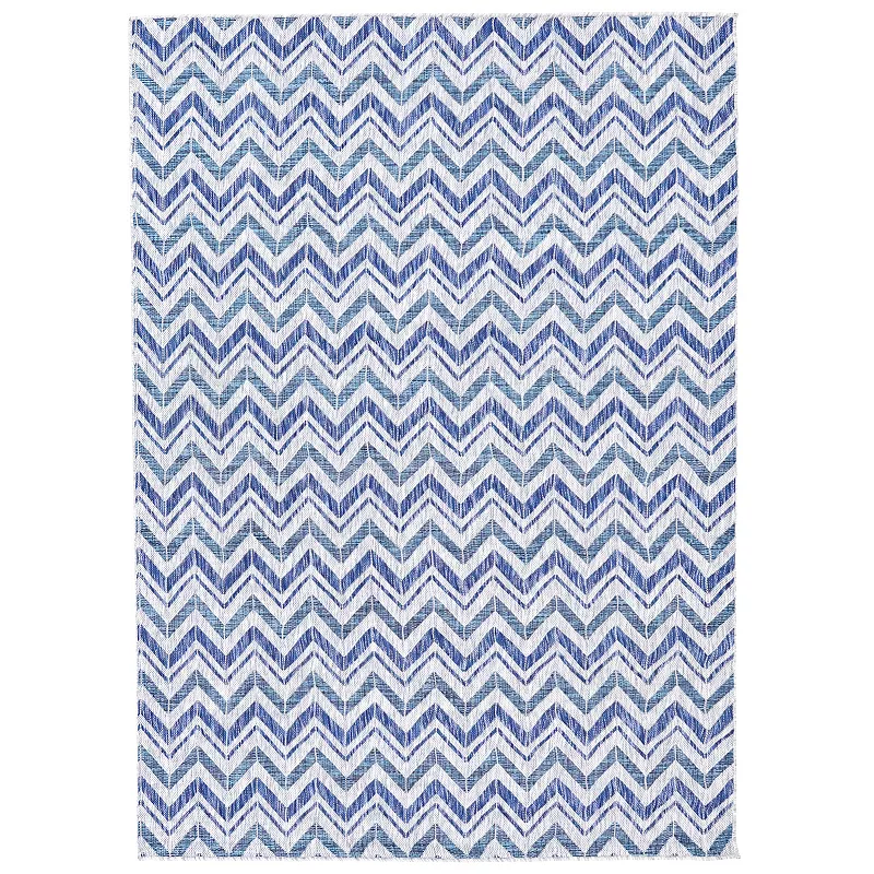 Sunnydaze Chevron Dreams Outdoor Patio Area Rug in Blue/Gray - 5 x 7 Foot