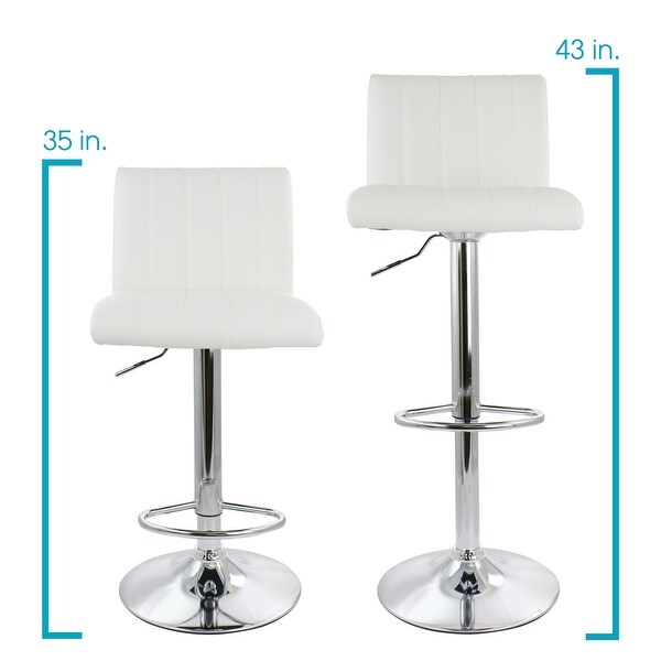 Elama Tufted Faux Leather Modern Bar Stool White Adjustable Swivel Base Set of 2