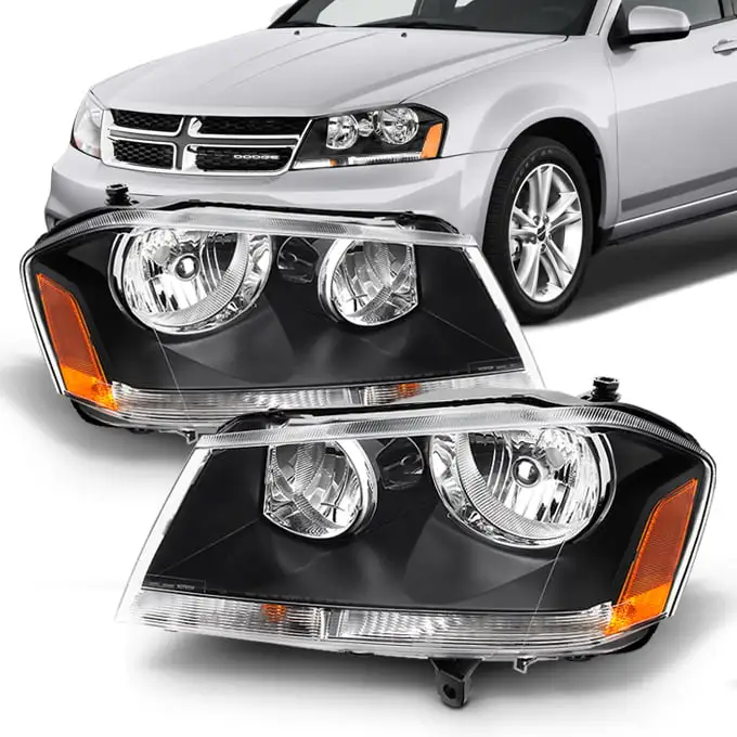 Fits 08-14 Dodge Avenger Black Replacement Headlights Headlamps Left + Right