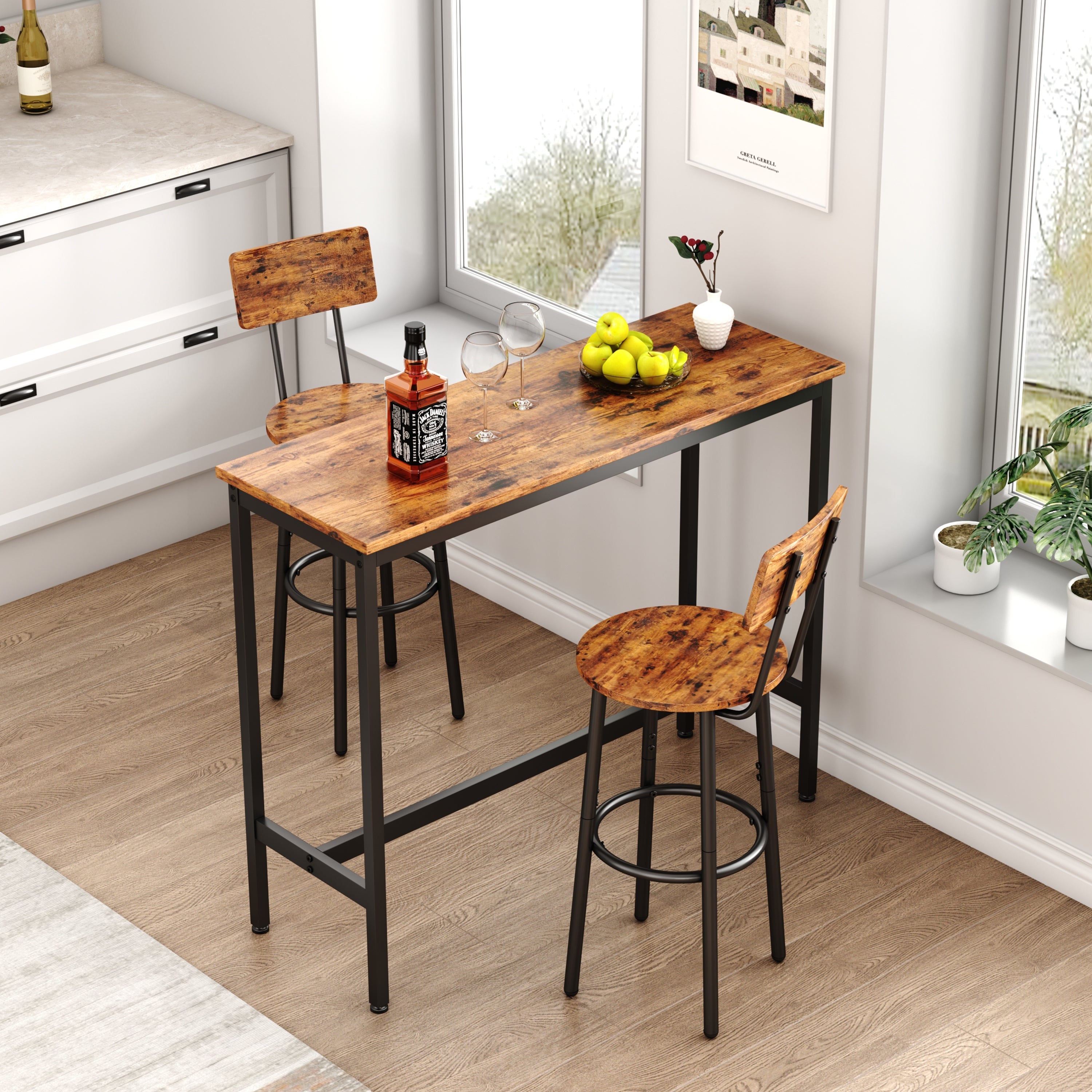 3pcs Industrial Style Bar Table Set with 2 Bar Stools