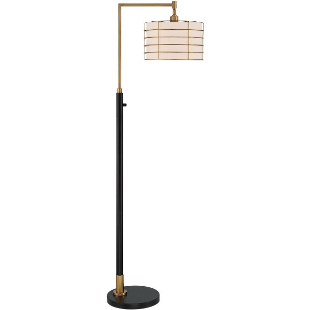 Tall Warm Gold Black Metal Cage Off white Linen Shade For Living Room Reading