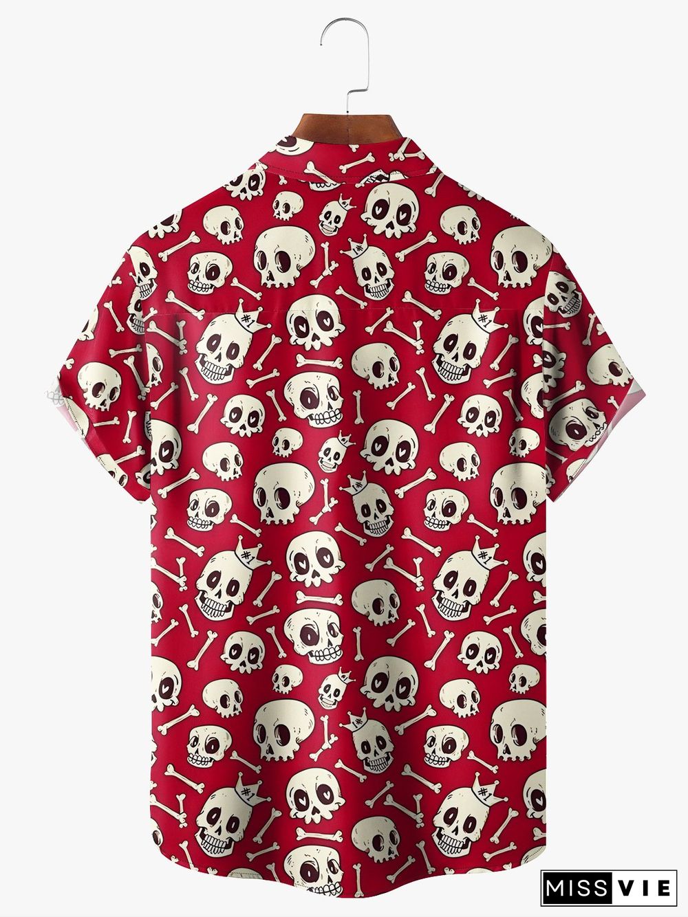 Hardaddy Music Punk Culture Skull Chest Pocket Red Regular Fit Short Sleeve Hawaiian Shirt For Men