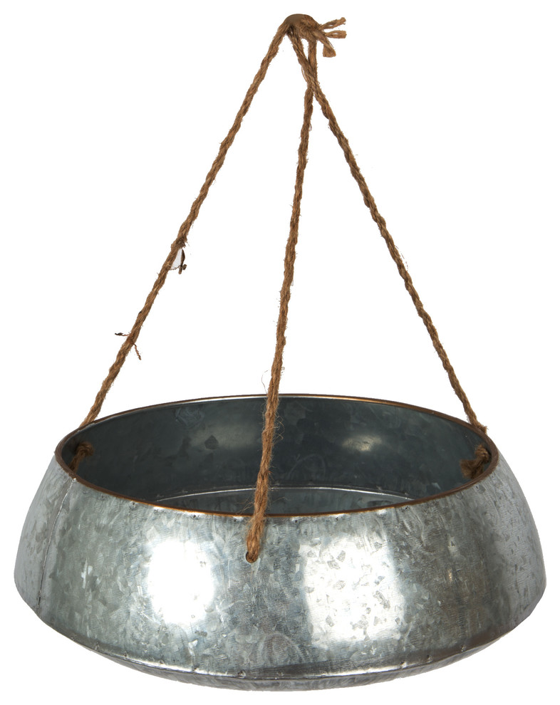 Galvanized Metal Hanging Planters  2 Piece Set  11 quotx4.5 quot  Industrial Silver   Beach Style   Outdoor Pots And Planters   by CTG Brands Inc.  Houzz