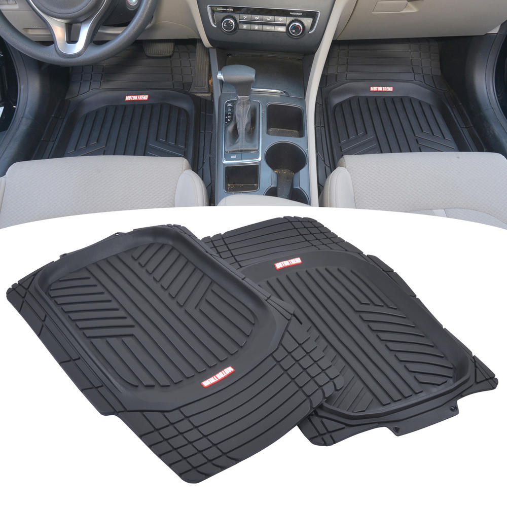 Motor Trend FlexTough Plus-2 Piece Front Car Floor Mats- Black Contour Liners-Deep Dish Heavy Duty Rubber Floor Mats for Car SUV Truck and Van-All Weather Protection， Universal Trim to Fit