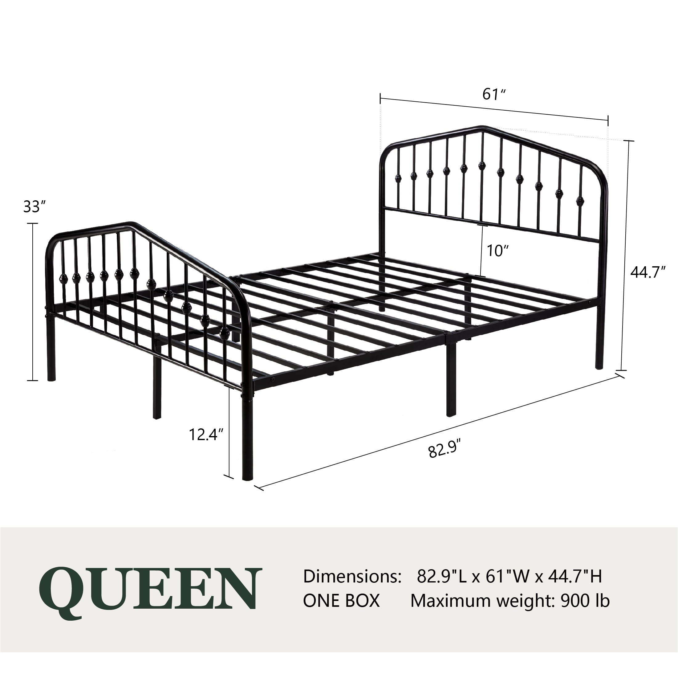 Amolife Queen Size Metal Bed Frame with Delicate Headboard and Footboard, Black