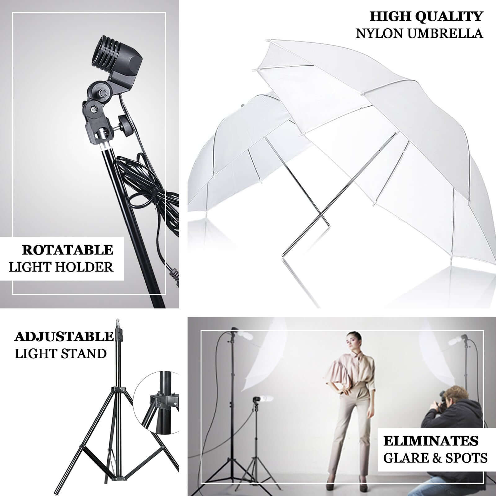 Photo Studio 600W Day Light White Umbrella Continuous Lighting Kit 7ft