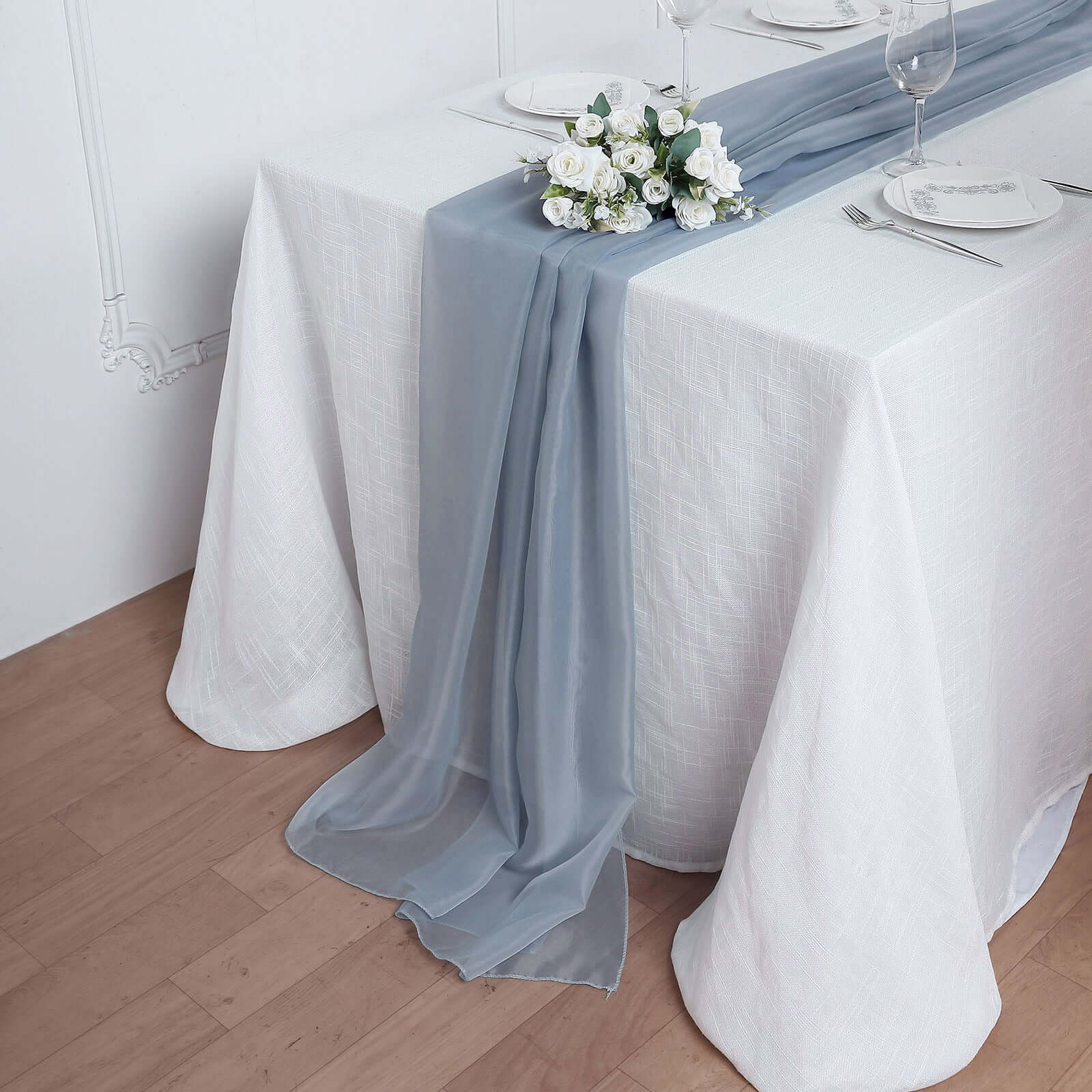 Dusty Blue Premium Chiffon Table Runner 6ft