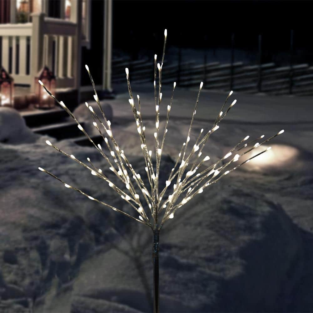 39 in. Tall Silver Metallic Foil Tree Stake with Warm White LED Lights CRD128WW