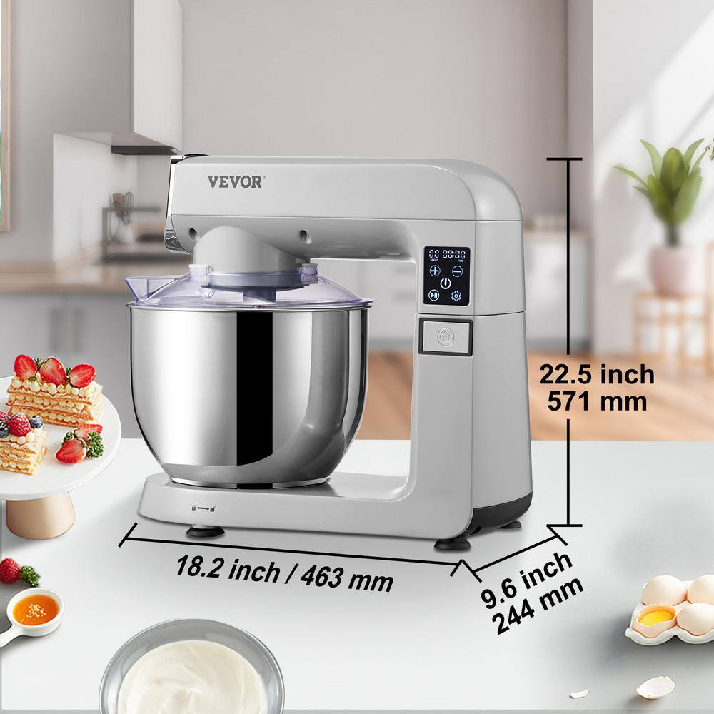 VEVOR 6 IN 1 Stand Mixer 450W Tilt-Head Multifunctional Electric Mixer with 6 Speeds LCD Screen Timing 7.4 Qt. Stainless Bowl ZRL7L450W110V113VV1