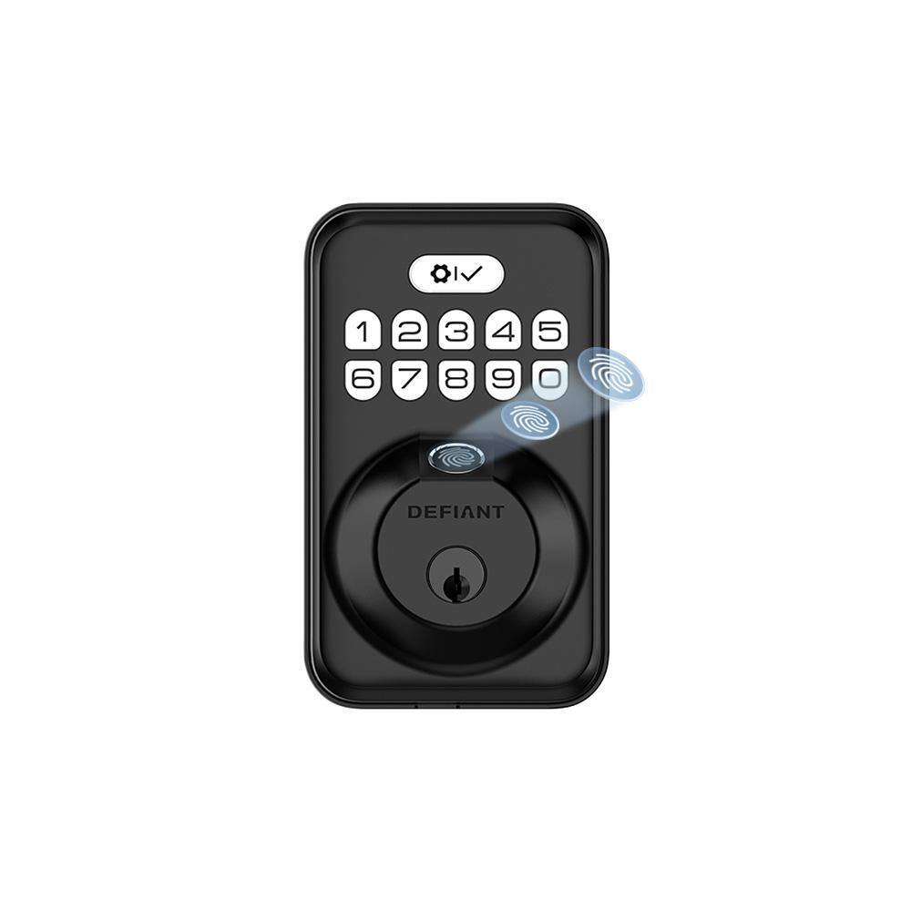 Defiant Single Cylinder Square Electronic Deadbolt Matte Black with Biometric Fingerprint and Keypad DK02A-MB