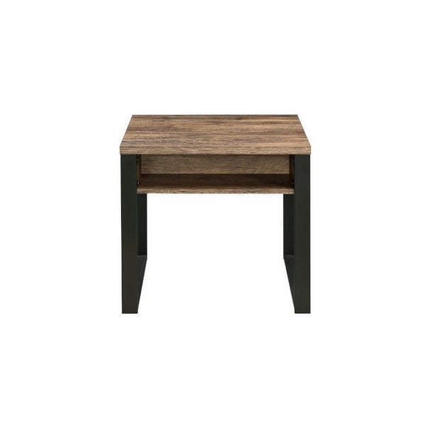 Industrial Style End Table with 1 Storage Drawer， Weathered Oak and Black Finish