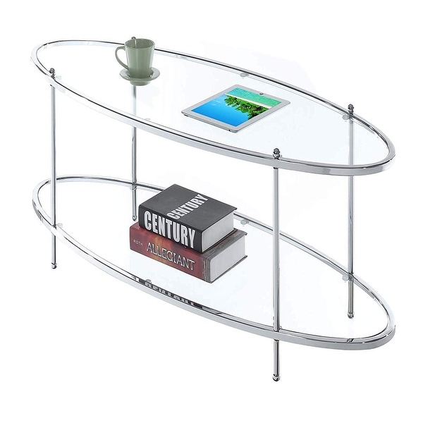 Royal Crest 2 Tier Oval Glass Coffee Table， Glass/Chrome