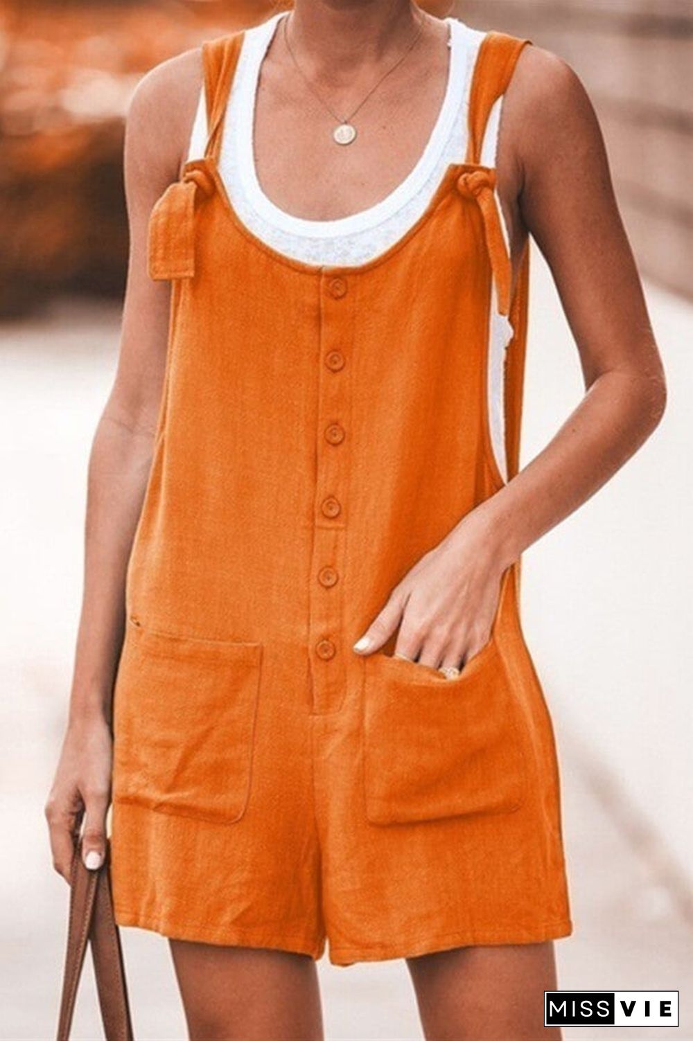 Fashion Solid Color Button Loose Jumpsuit