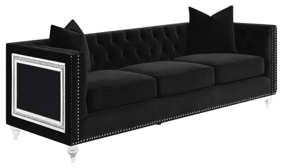 Delilah Upholstered Tufted Tuxedo Arm Sofa Black   Contemporary   Sofas   by BisonOffice  Houzz