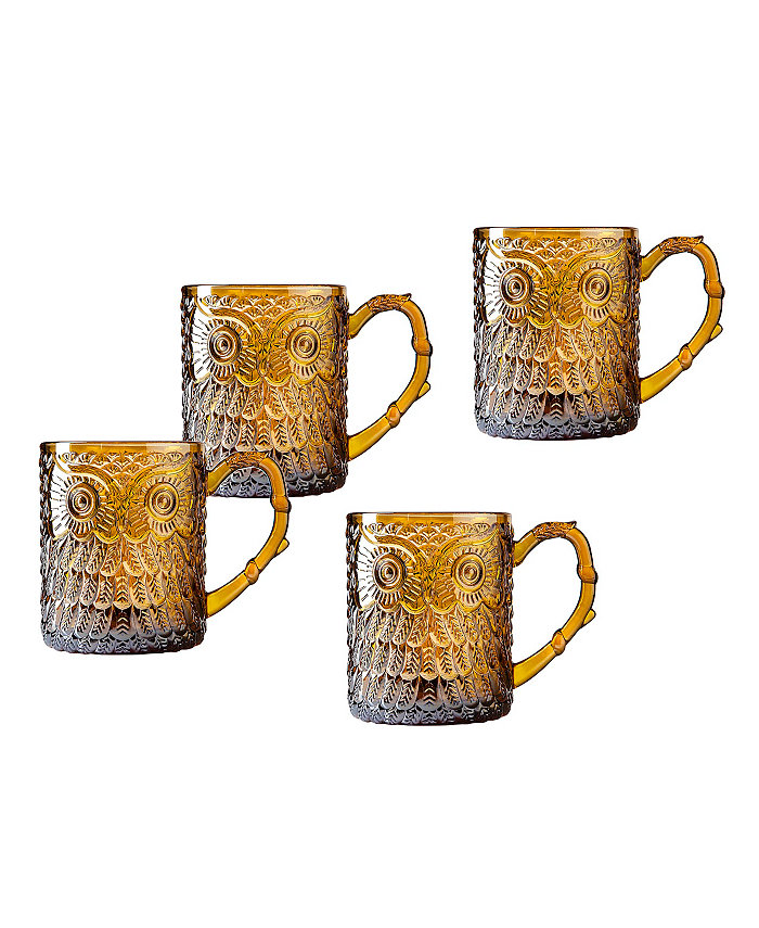 Godinger Owl Amber Mugs Set of 4