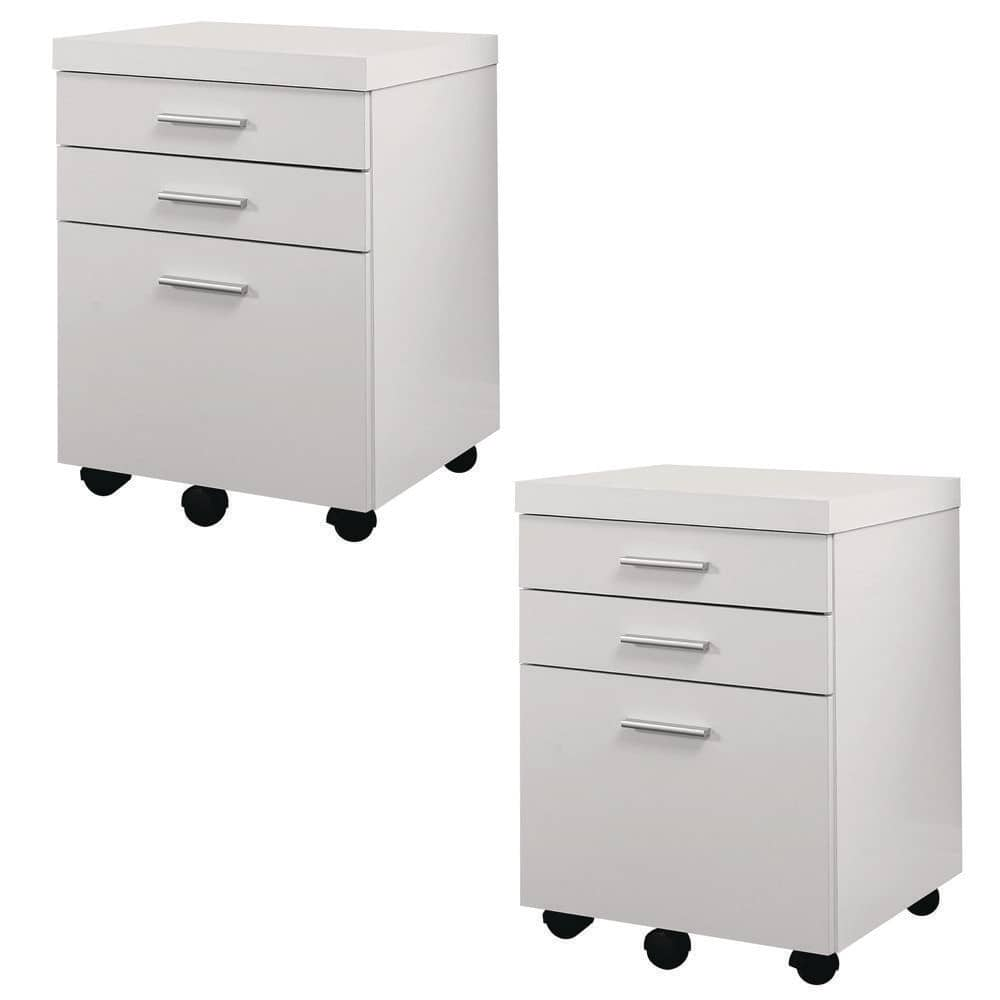 Monarch Specialties 3-Drawer White Rolling Portable Filing Cabinet (2-Pack) 2 x VM-7048