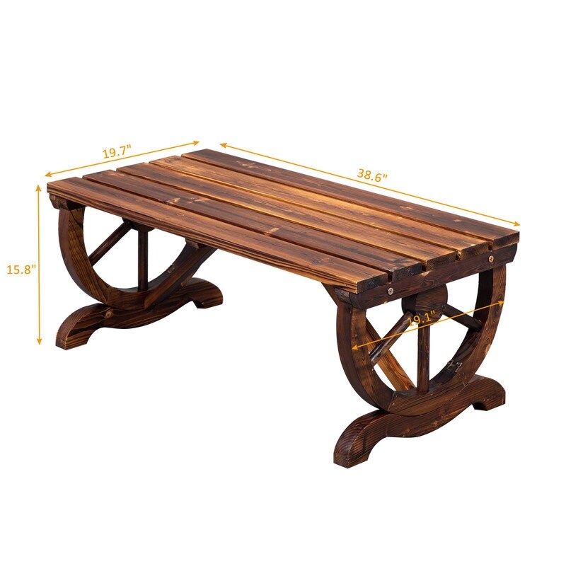 Patio Backyard Porch Garden Rustic 2 Person Wooden Wagon Wheel Bench