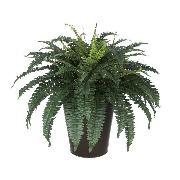 Faux Fern in Round Zinc Planter