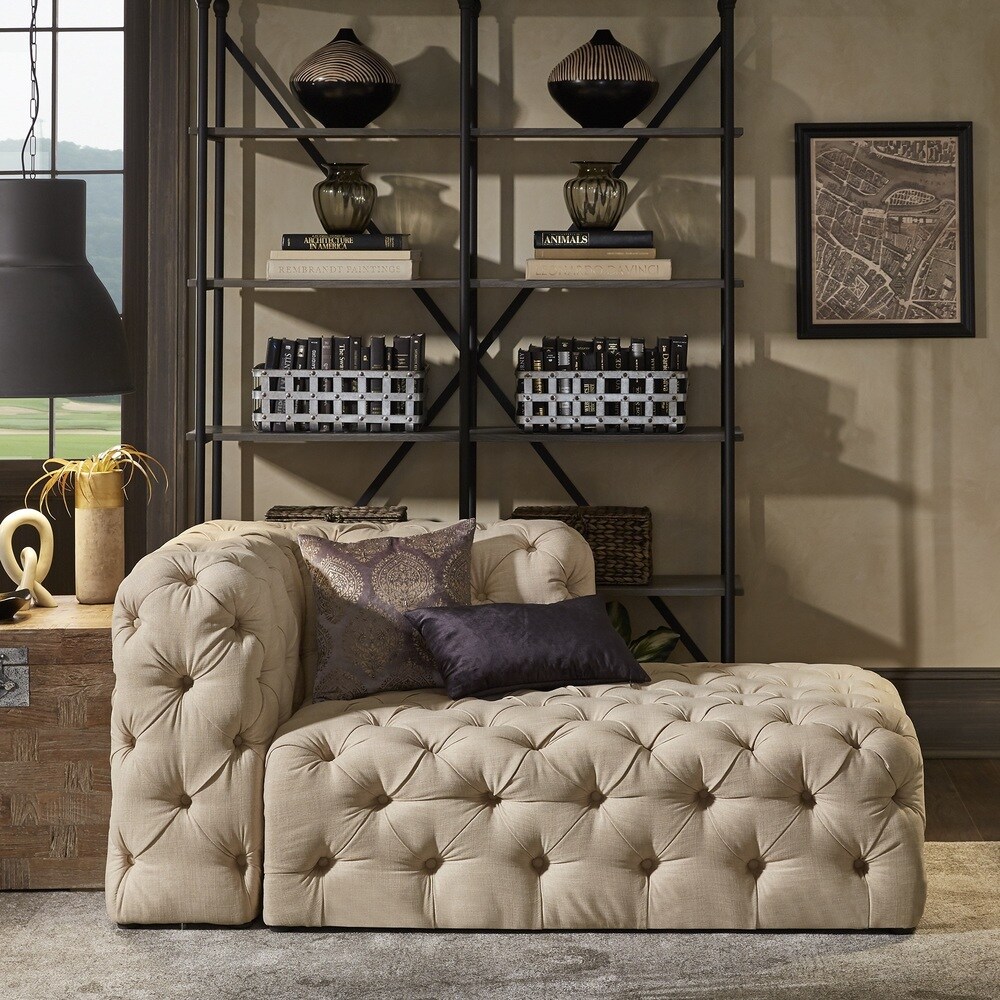 Knightsbridge II Beige Linen Tufted Chesterfield Modular U Shape with Chaise Sectional by iNSPIRE Q Artisan